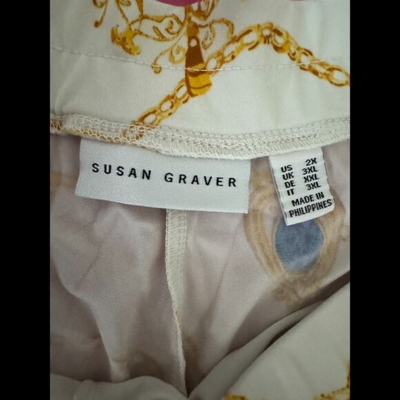 Susan Graver Regular Printed Liquid Knit Pull-On Wide Leg Pants Ivory 2X NWOT - Picture 7 of 7